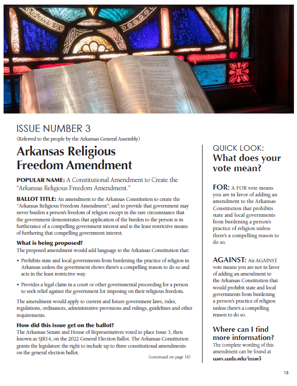 Cover of Issue 3 on Arkansas 2022 ballot