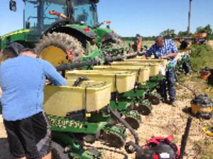 Picture of planting Clay County soybean variety plot
