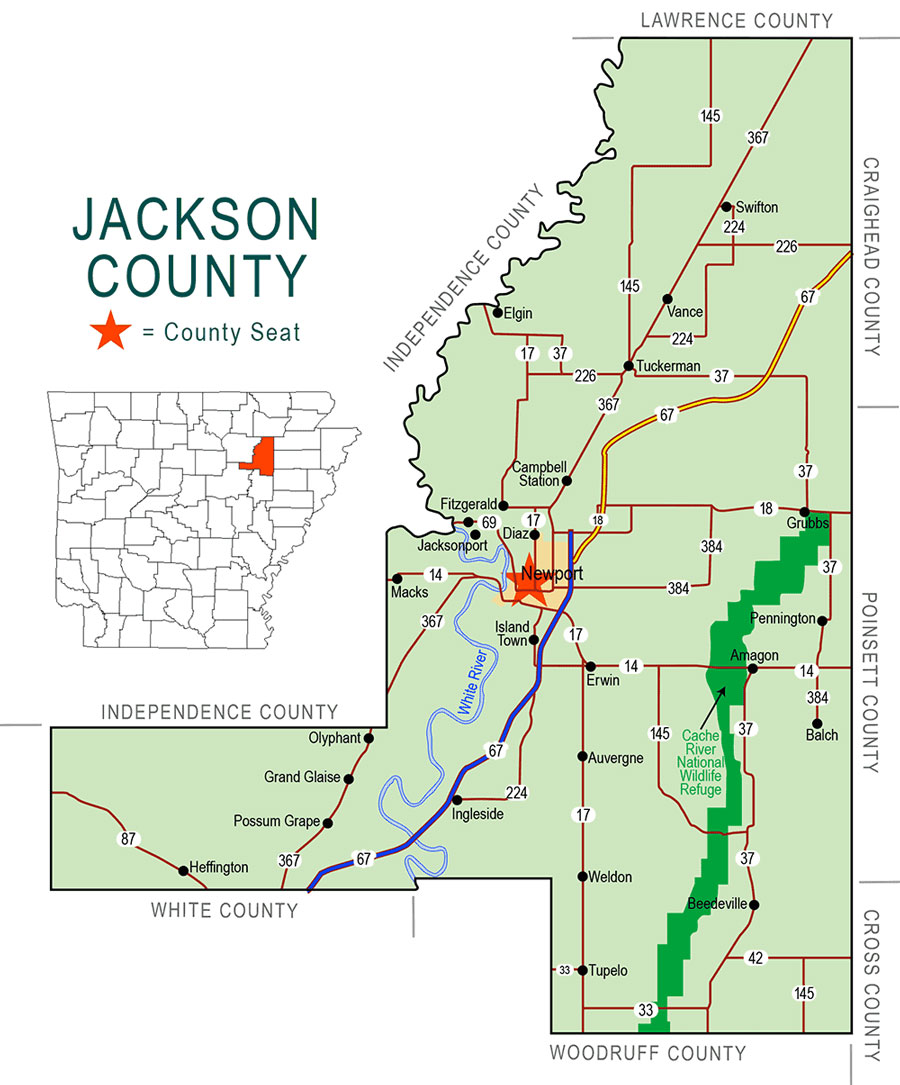 Jackson County map showing Newport as the county seat