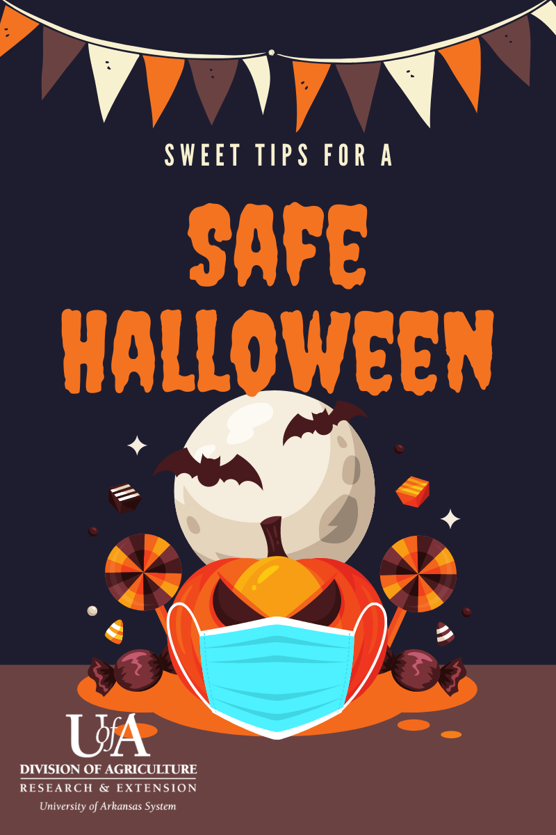 Jackolantern wearing mask with title Sweet Tips for a Safe Halloween