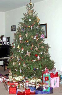Picture of a decorated Christmas Tree with packages under the tree.