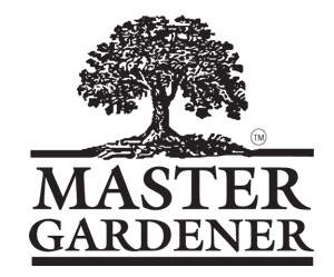 Master Gardener in all capital letters beneath a hardwood tree with leaves and roots
