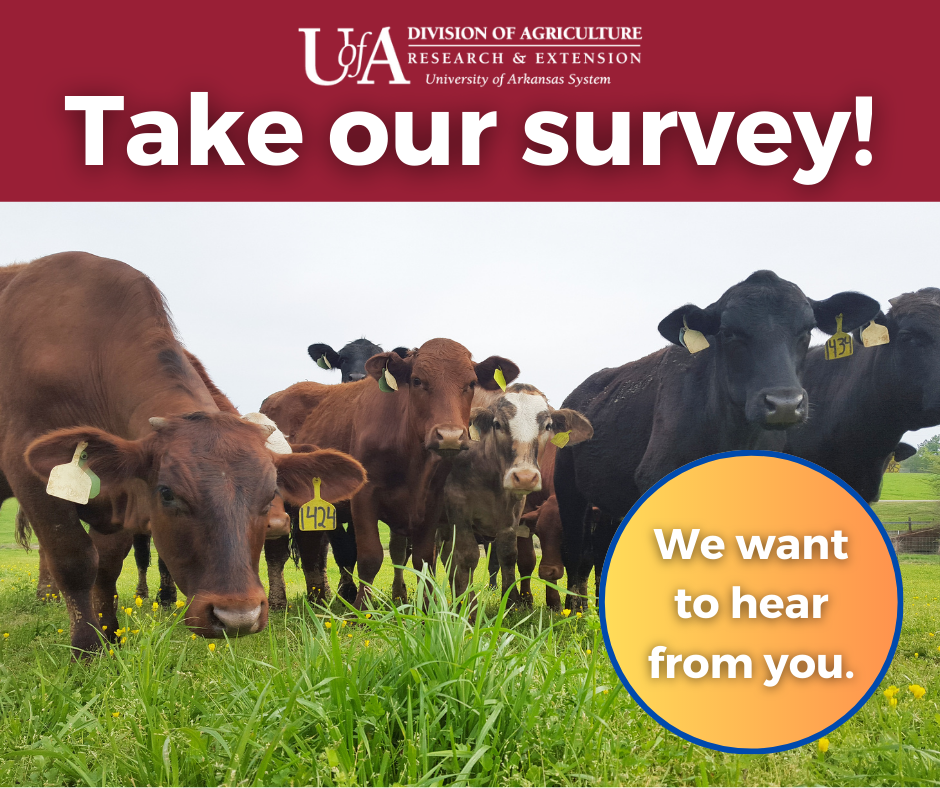 Ag survey graphic with cattle grazing. Text invites people to take survey.