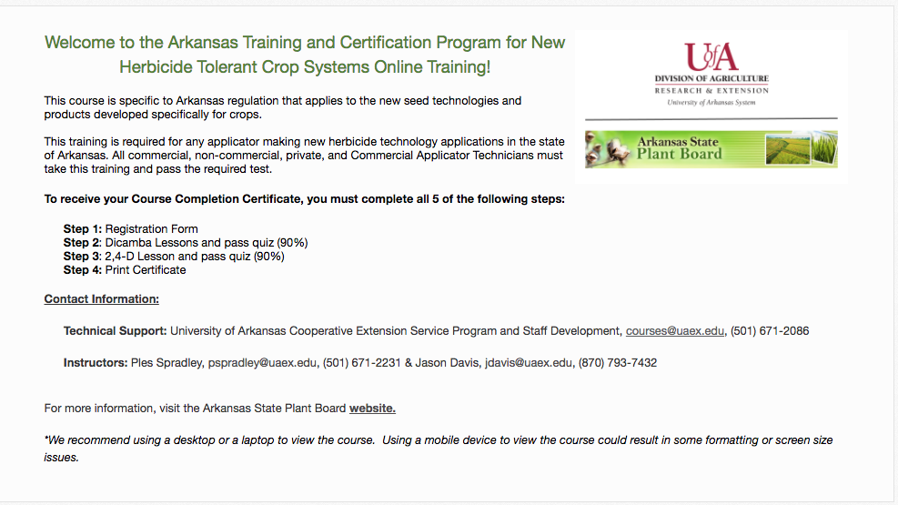 Screen shot of online applicator course module