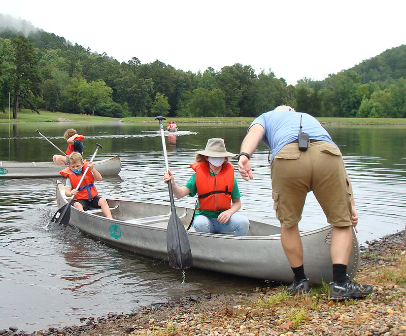 Summer campers canoeing