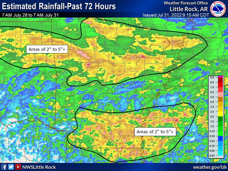 Map showing radar indicated rainfall