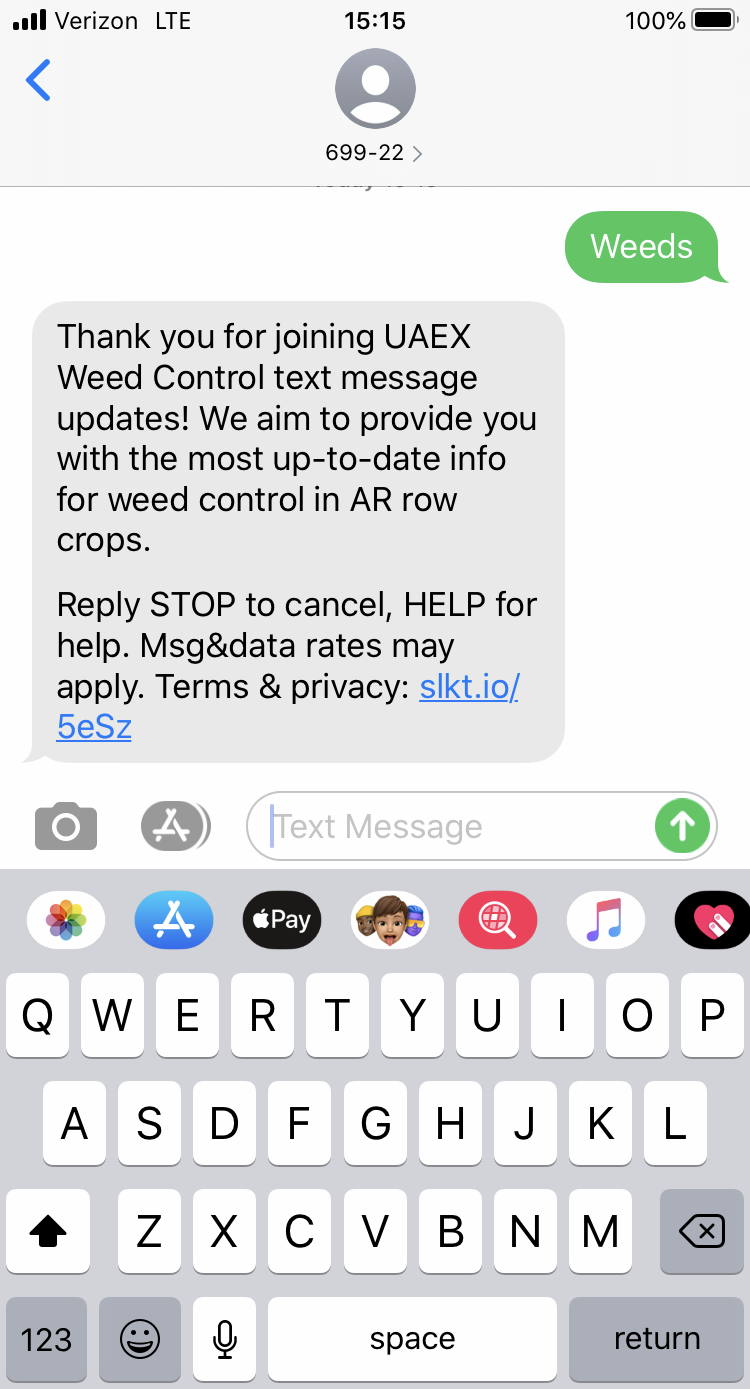 Screen shot of text service subscription confirmation