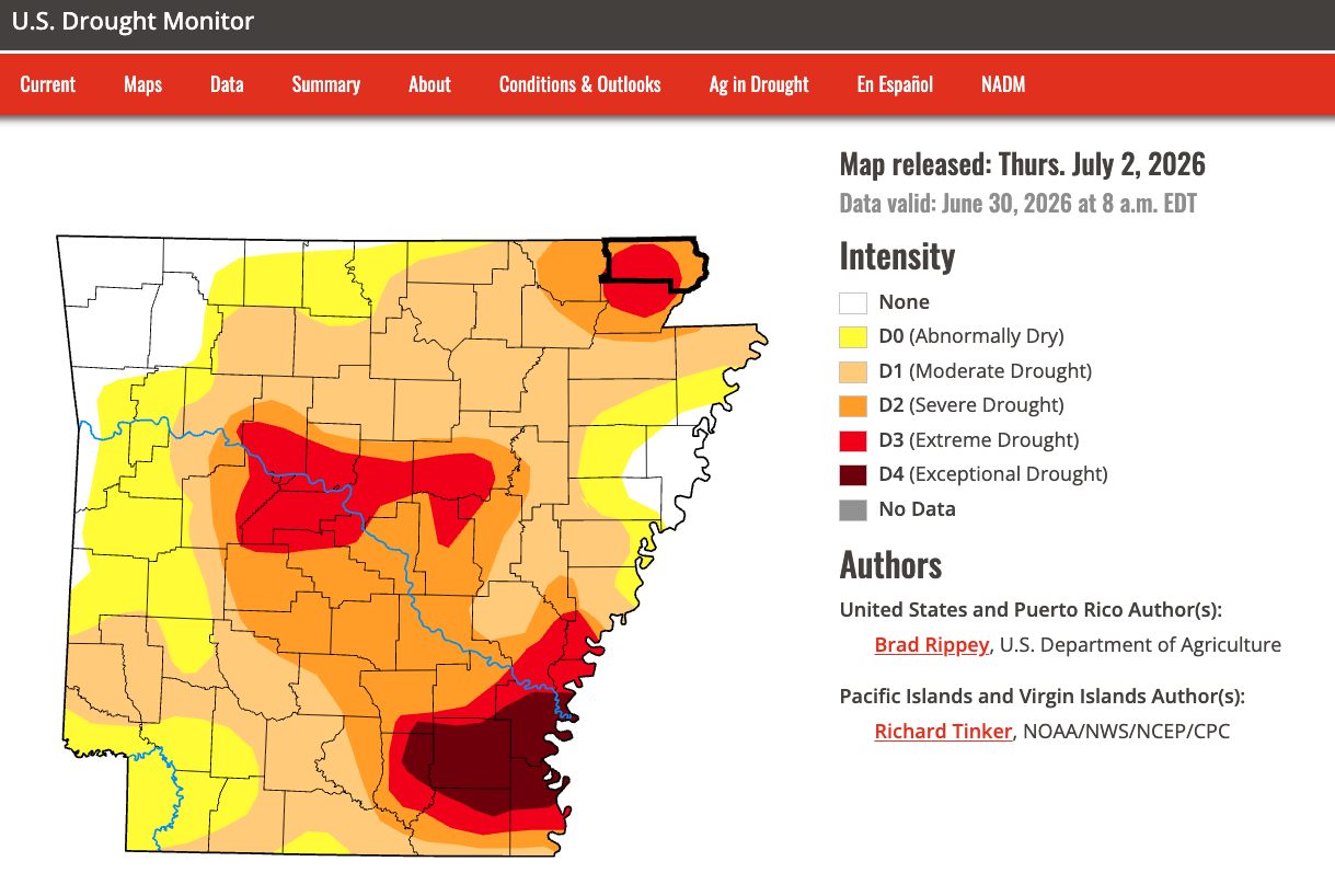 U.S. Drought Monitor map of Arkansas
