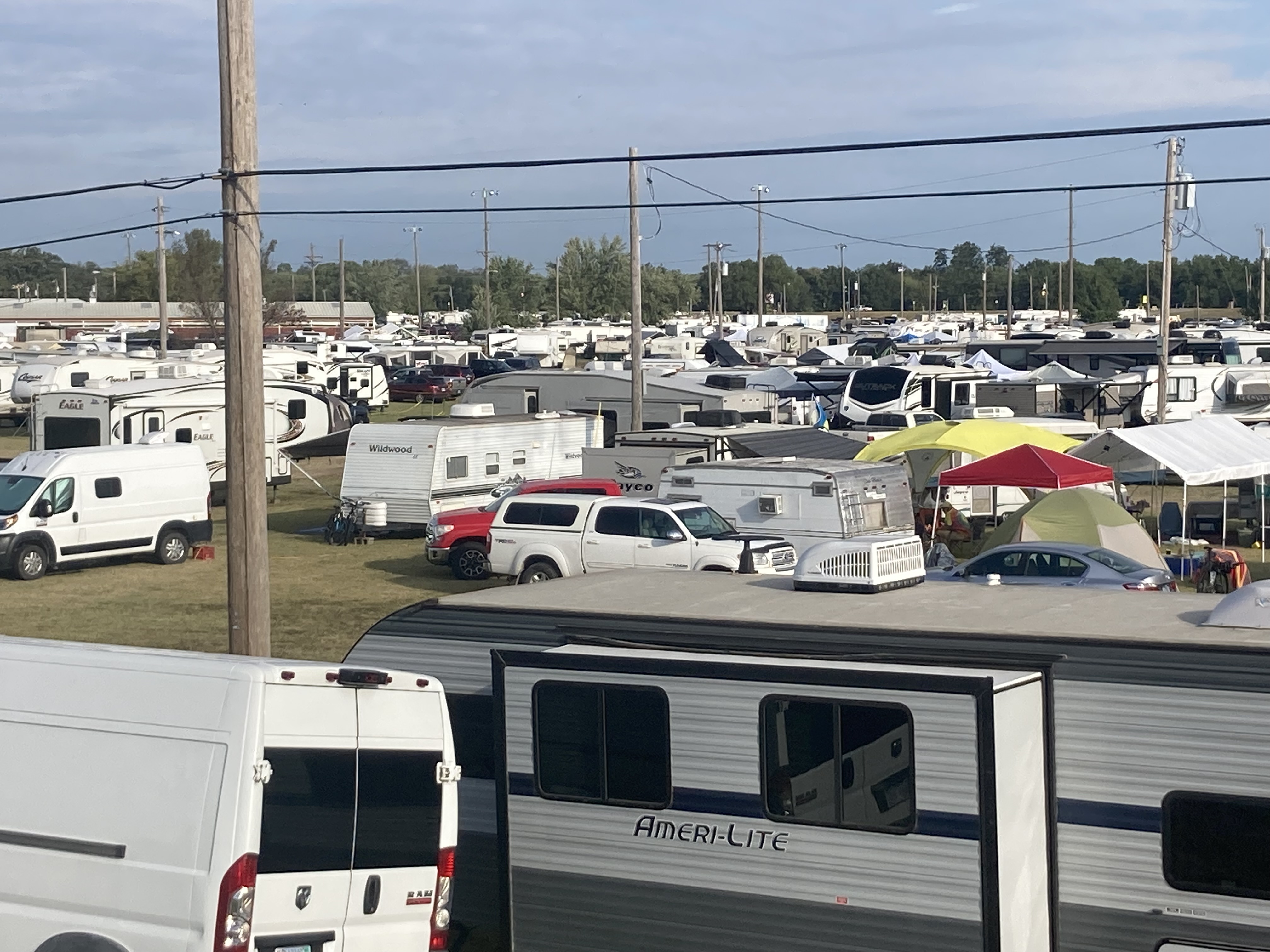 Recreational vehicles parked at the Walnut Valley festival in Winfield, Kansas.