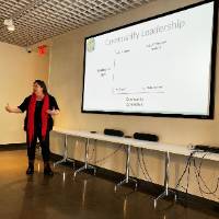 Dee Brooks, co-founder and director of Australia’s Jeder Institute, speaks during a presentation