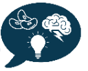 speaking bubble icon with a brain and light bulb icon inside