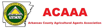 Arkansas County Agricultural Agents Association | logo | state outline of Arkansas with green and yellow ACAAA seal inside