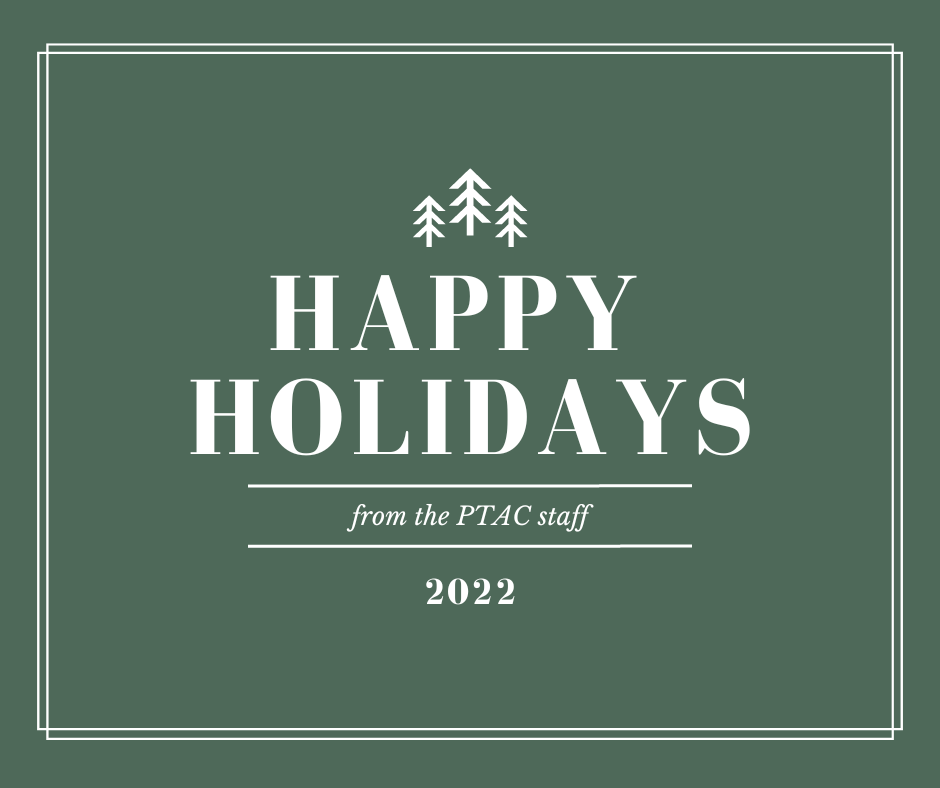 Happy Holidays from the PTAC staff graphic