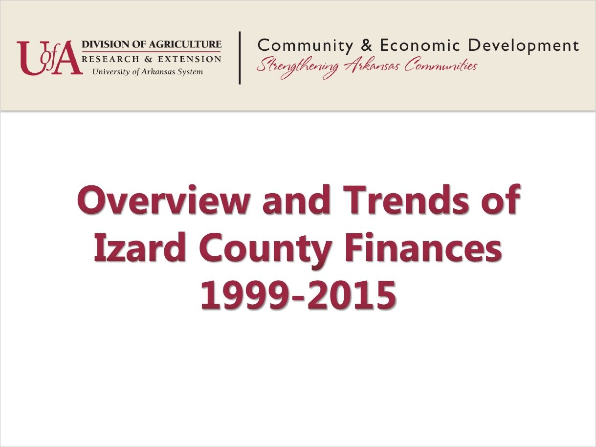 Title slide for Overview and Trends of Izard County Finances, 1999-2015.