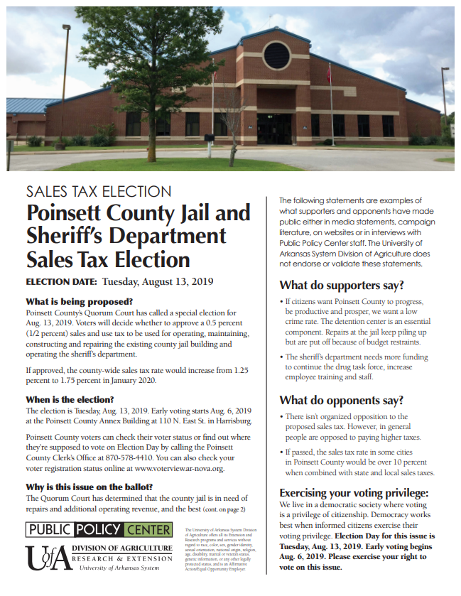 Front cover of Poinsett County Sales Tax Election Fact Sheet
