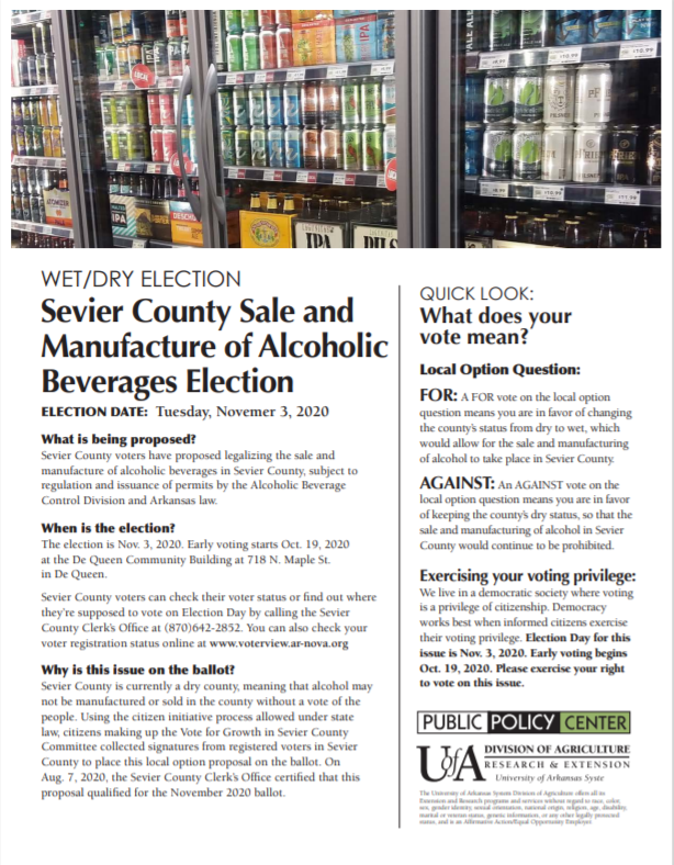 Cover of Sevier County fact sheet on the wet/dry question on the November 2020 ballot