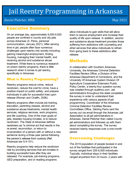 2021 Policy Brief - Jail Reentry Programming in Arkansas