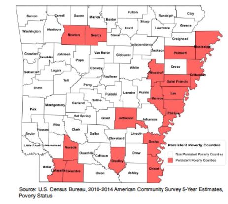 Arkasas map indicating poverty status