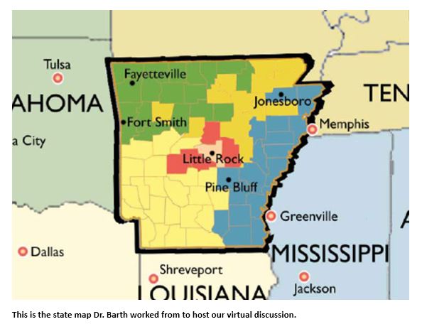 Regional state map of Arkansas 