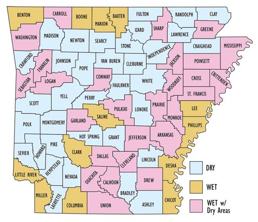 Arkansas map of dry and wet counties