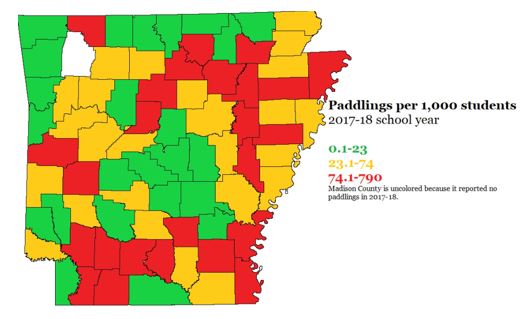 Arkansas map of school paddlings