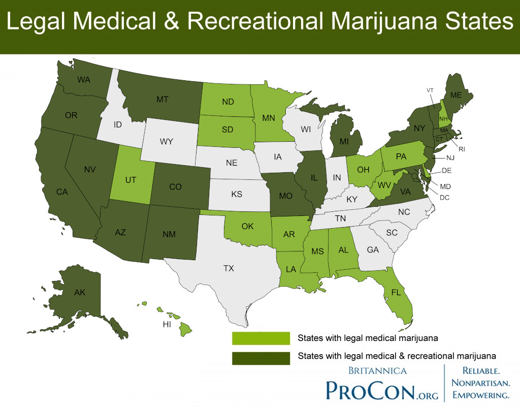 map of united states showing where marijuana is legal