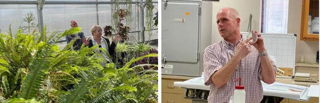 Photo collage of Lonoke Extension Center showing plants and a man holding a petri dish