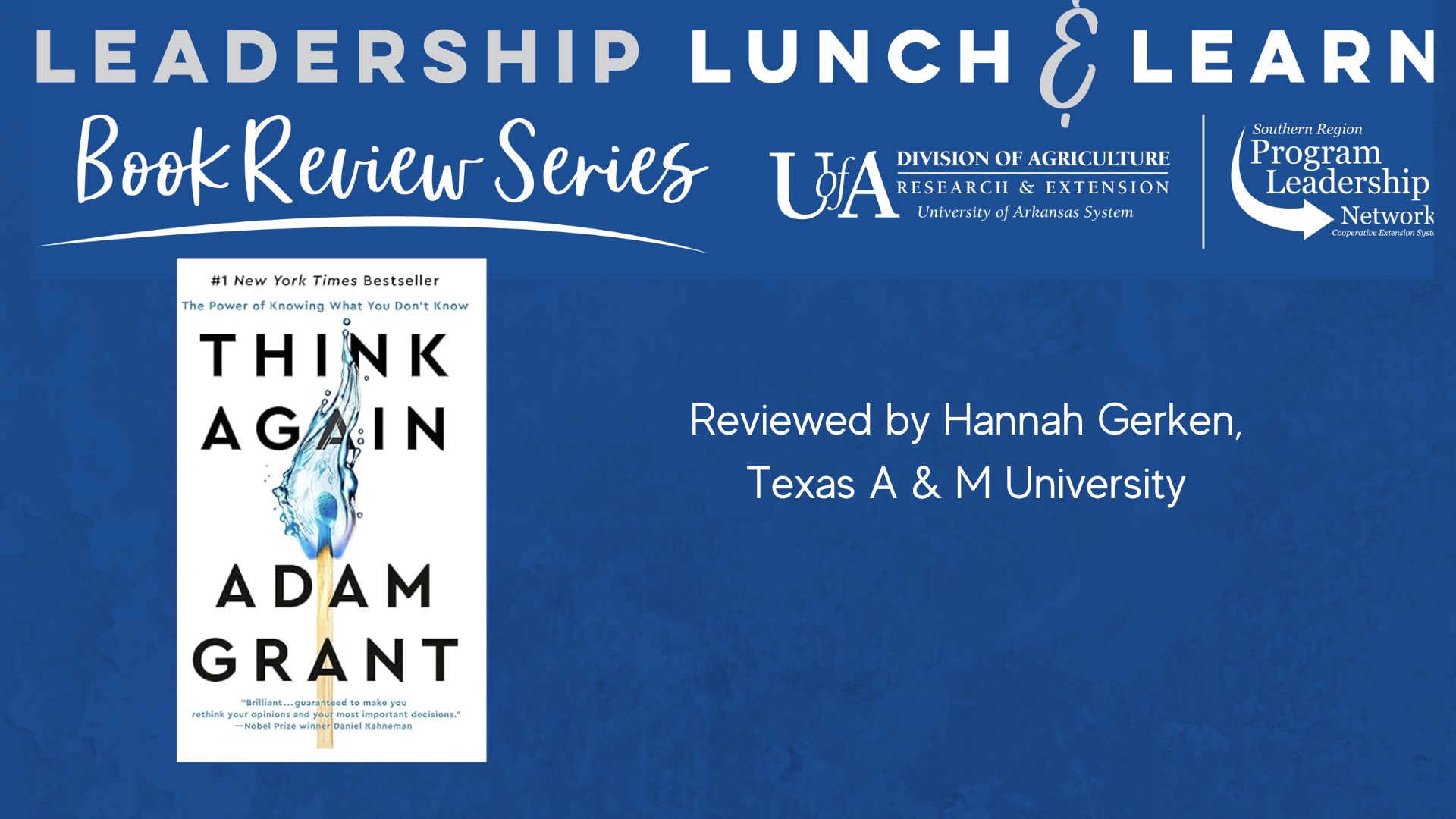 Leadership Lunch and Learn Think Again book cover and Leadership Lunch and Learn banner