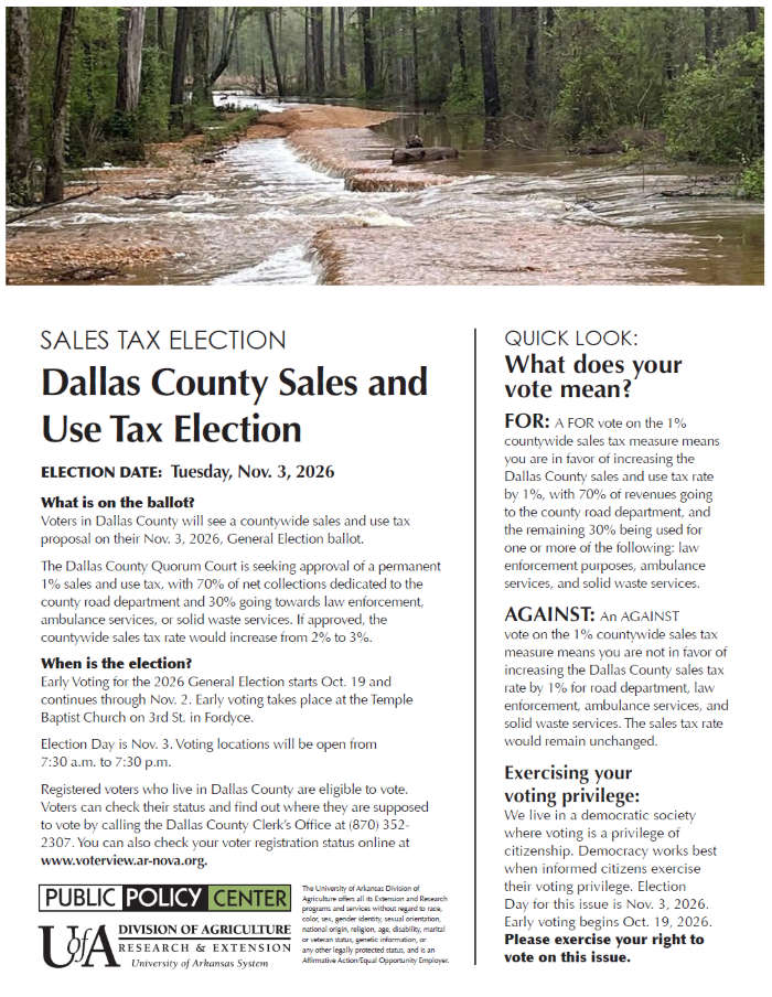Front page of Dallas County sales tax election fact sheet