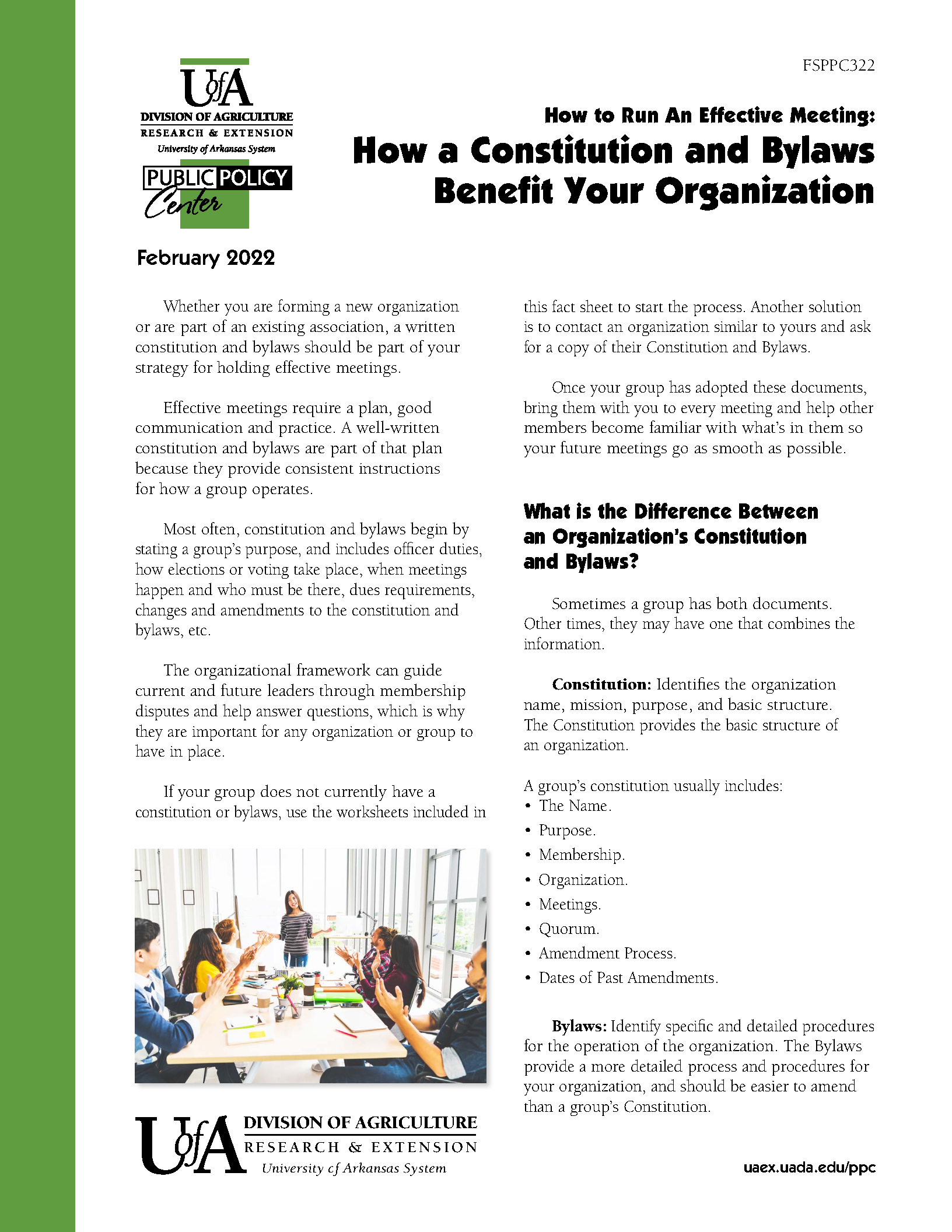 Front page of How a Constitution and Bylaws Benefit Your Organization Fact Sheet