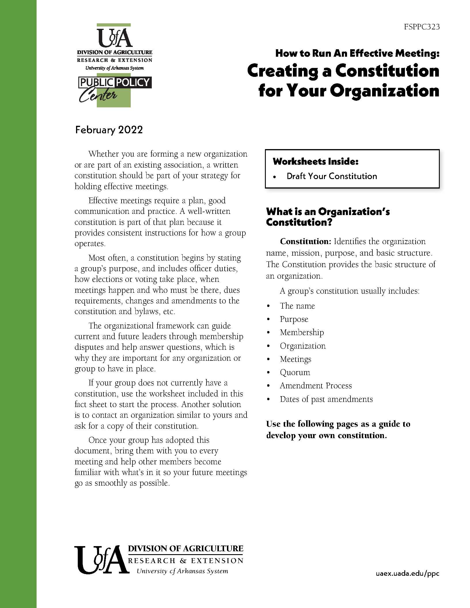 Front page of Creating a Constitution for Your Organization Fact Sheet