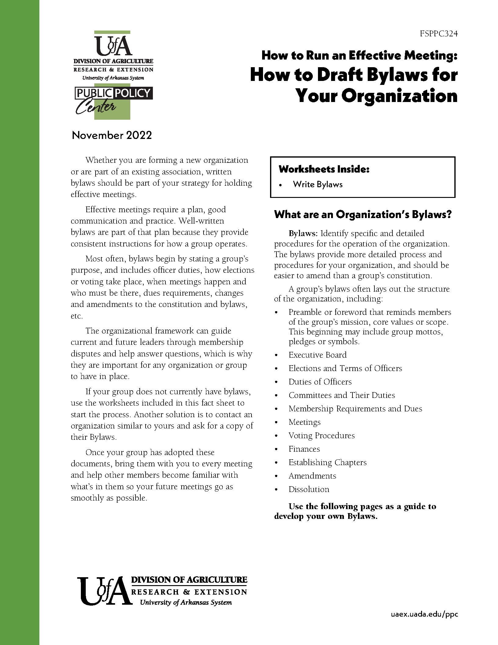 Front page of How to Draft Bylaws for Your Organization Fact Sheet