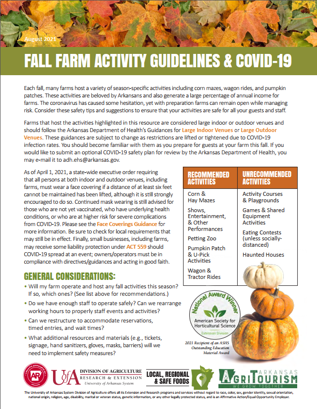 Screenshot of the Fall Farm Activity Guidelines & COVID-19 Resource