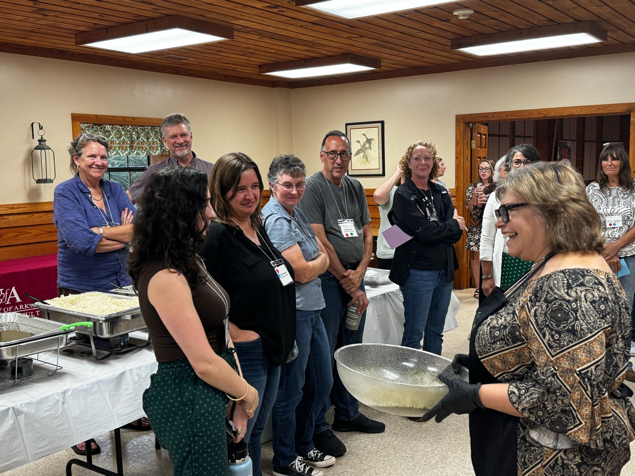 Margie Raimondo interacting with participants at the cooking demonstration. 
