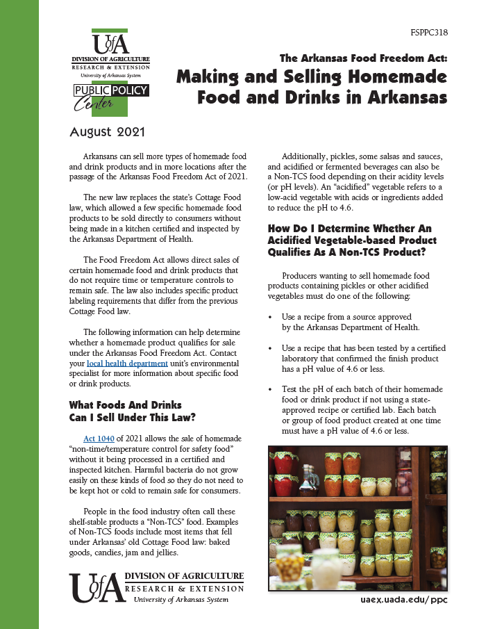Image of a fact sheet on the Arkansas Food Freedom Act