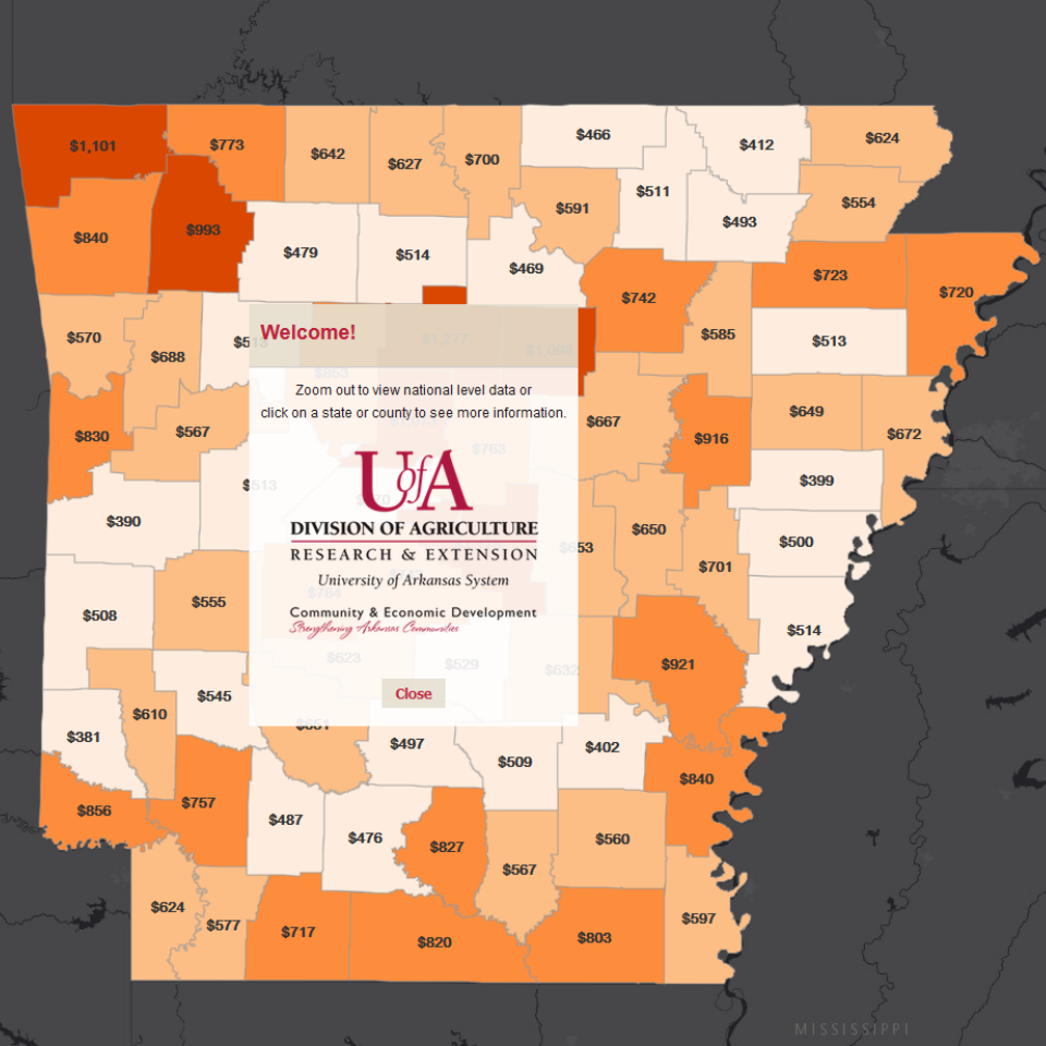 Image of the interactive property tax revenue map