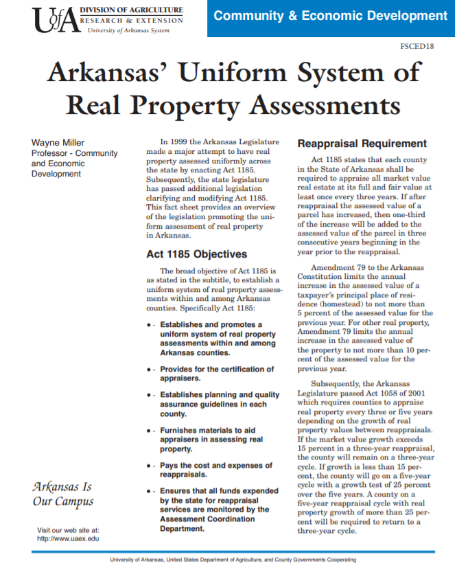 Image of the cover of the Arkansas Property Tax Fact Sheet