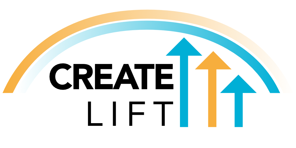 Words "Create lift" are centered below curved yellow and blue lines