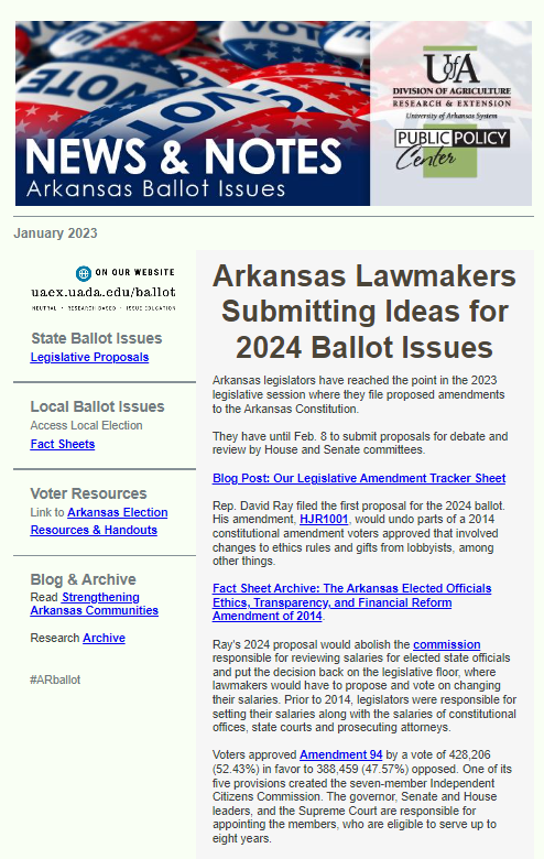 Example of Arkansas Ballot Issue Education newsletter