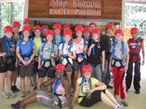 4-H Excel Program 18 people with zip lining equipment on