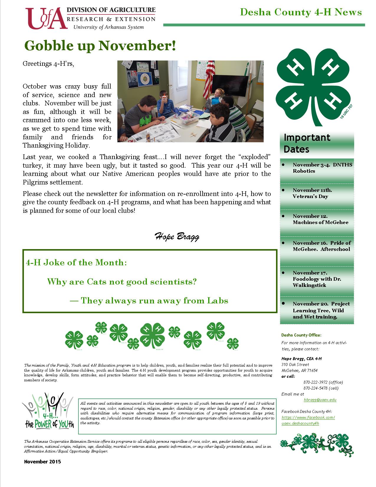 4-H Newsletter November 2015 Image of November 2015 Newsletter