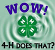 4-H clover on light green background with waves. Wow 4-H Does That?