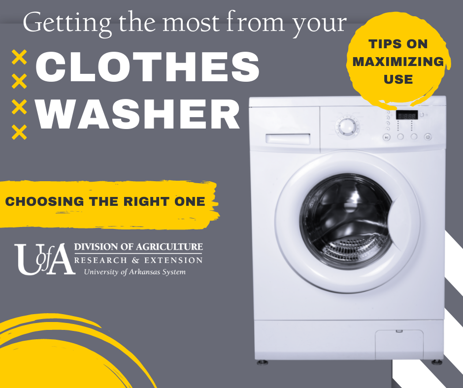 getting the most from your clothes washer - graphic showing washing machine with the words choose the right one and tips on use