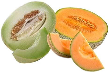 honeydew sliced open next to a sliced canteloupe