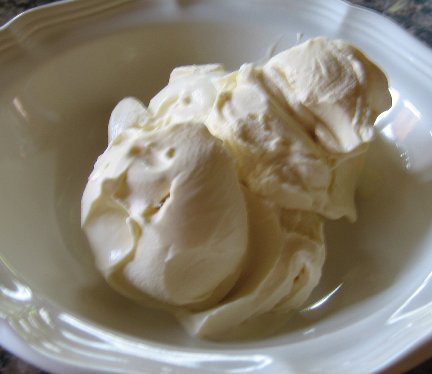 bowl of rich, creamy homemade vanilla ice cream