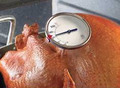 cooked turkey with a thermometer