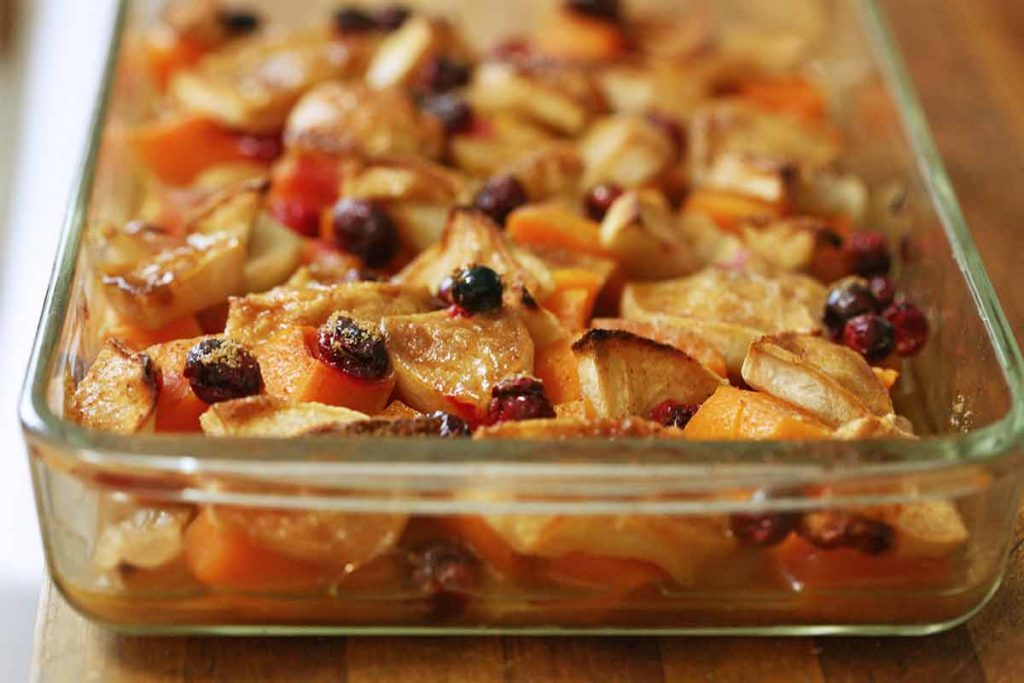 Baked Butternut Squash with Apples and Maple Syrup