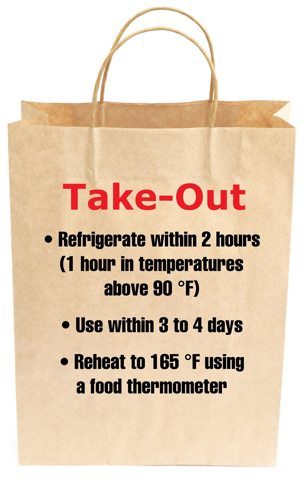 take out brown sack with food safety tips on the front