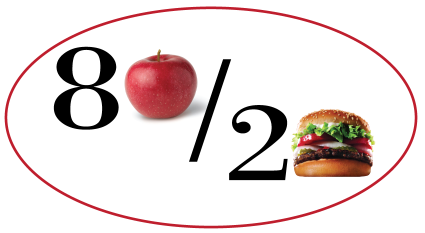 80 with the 0 an apple and 20 with the 0 being a hamburger. Then a red circle is around it all.