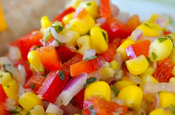 close up of corn and tomato salad